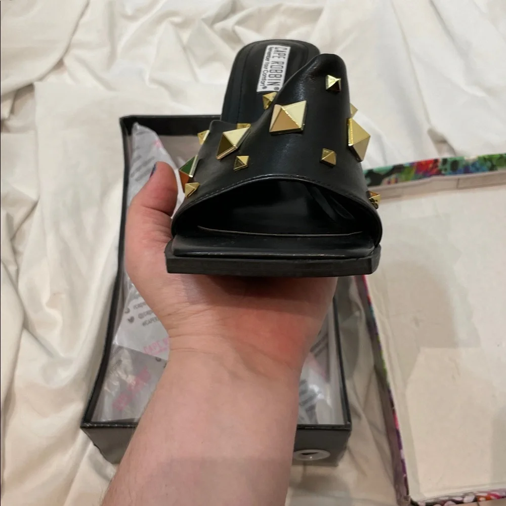 •CAPE ROBBIN• “Popo” Slip-On Square Open Toe High Heel Mules - Black // NIB - Picture 9 of 15